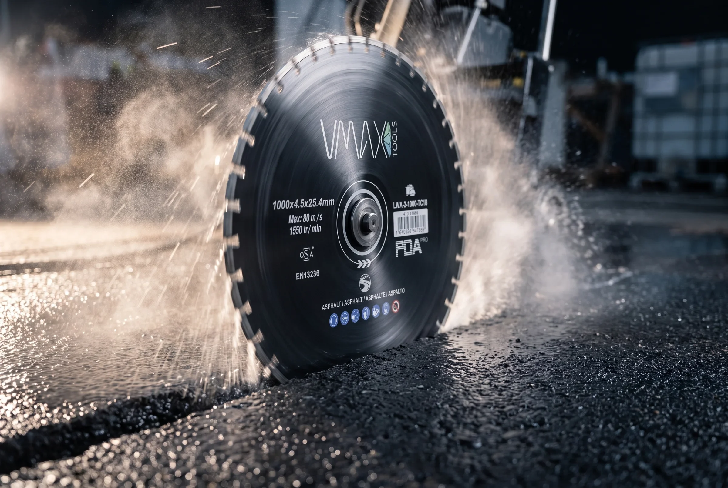 VMAX Diamanttrennscheibe beim Nassschneiden von Asphalt